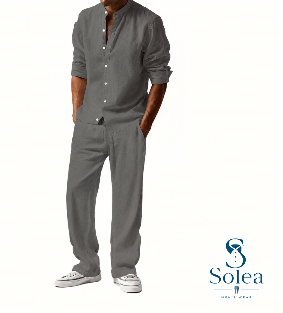 SOLEA - Completo da uomo, camicia e pantalone in cotone e lino