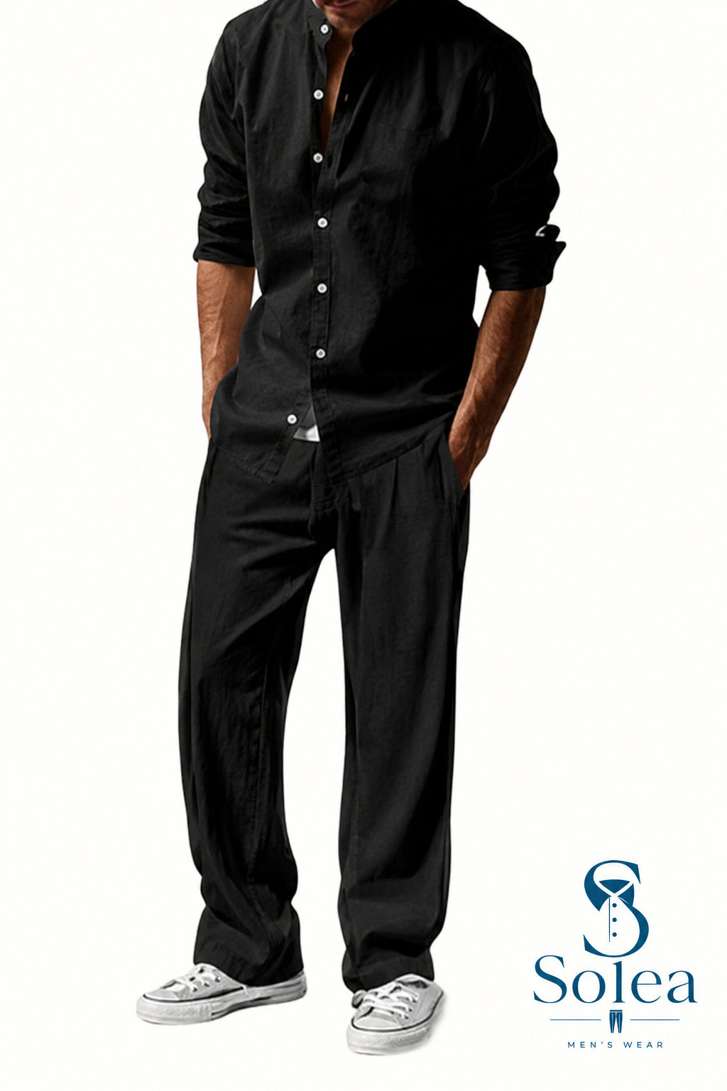 SOLEA - Completo da uomo, camicia e pantalone in cotone e lino