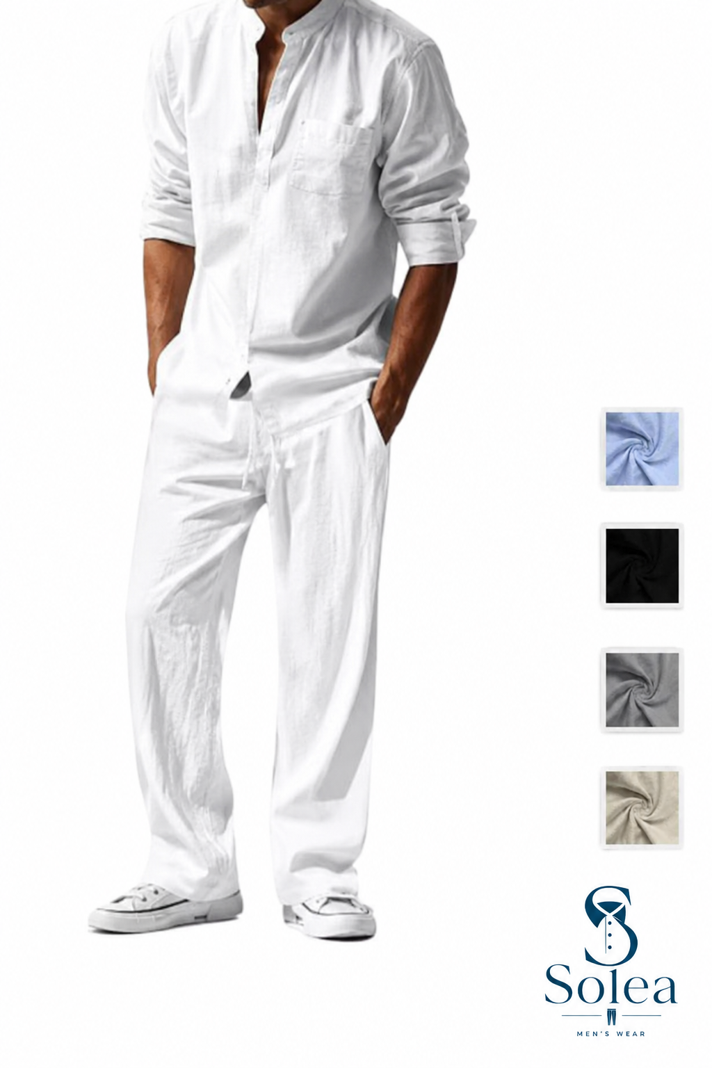 SOLEA - Completo da uomo, camicia e pantalone in cotone e lino