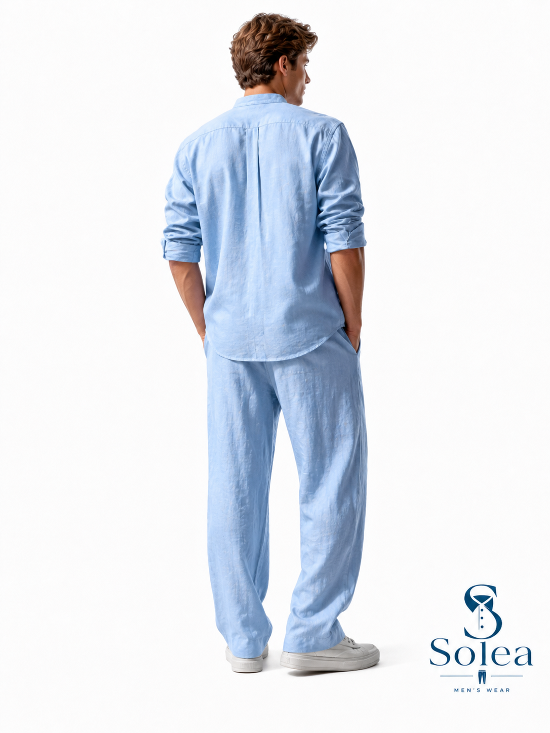 SOLEA - Completo da uomo, camicia e pantalone in cotone e lino